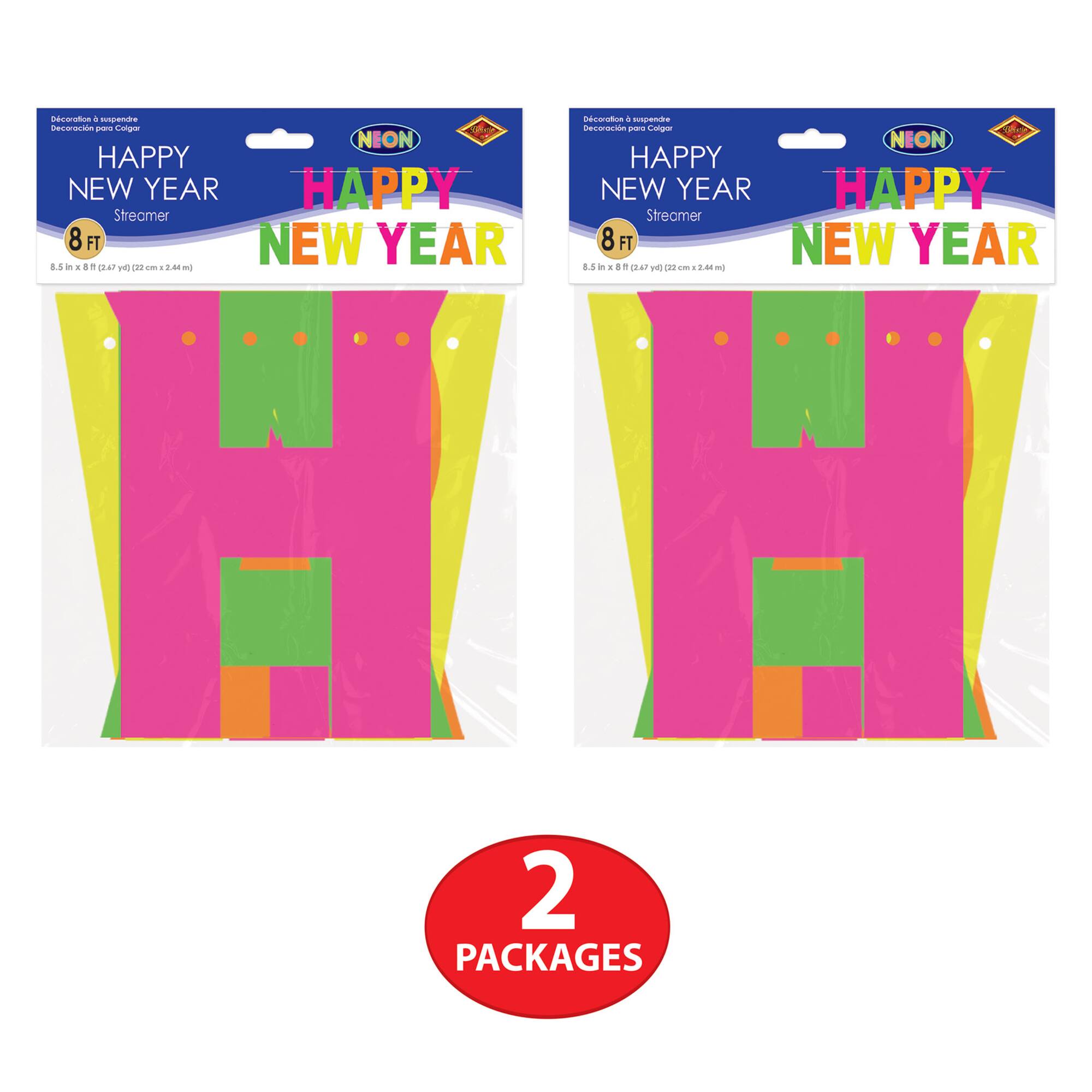 Beistle 8ft. Neon Happy New Year Streamers, 2ct.